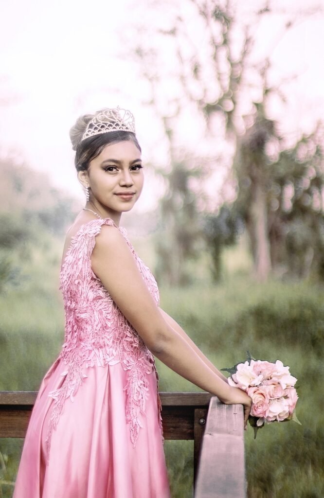 quinceanera, girl, fifteen, flower background, portrait, beautiful flowers, model, woman, dress, flowers, flower wallpaper, pose, happy birthday, nature, sunset